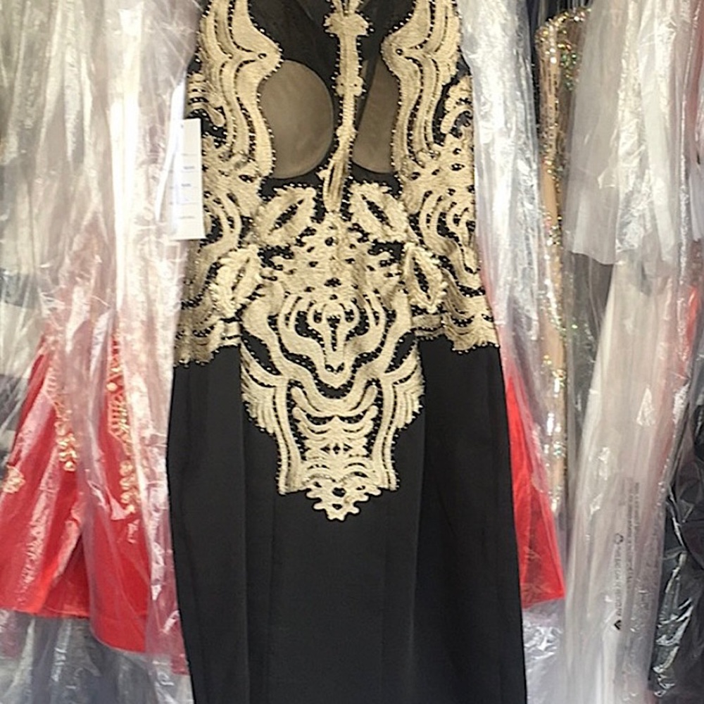 Tony bowls black and gold cocktail dress brand new with tags never been worn